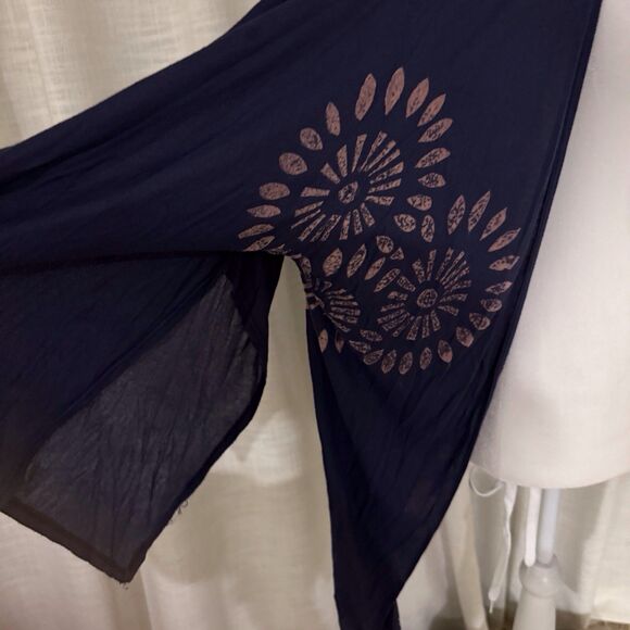 T Party Womens L Navy Pink Tie Dye Cardigan Top Boho Chic Hippie Flowy - Picture 5 of 8